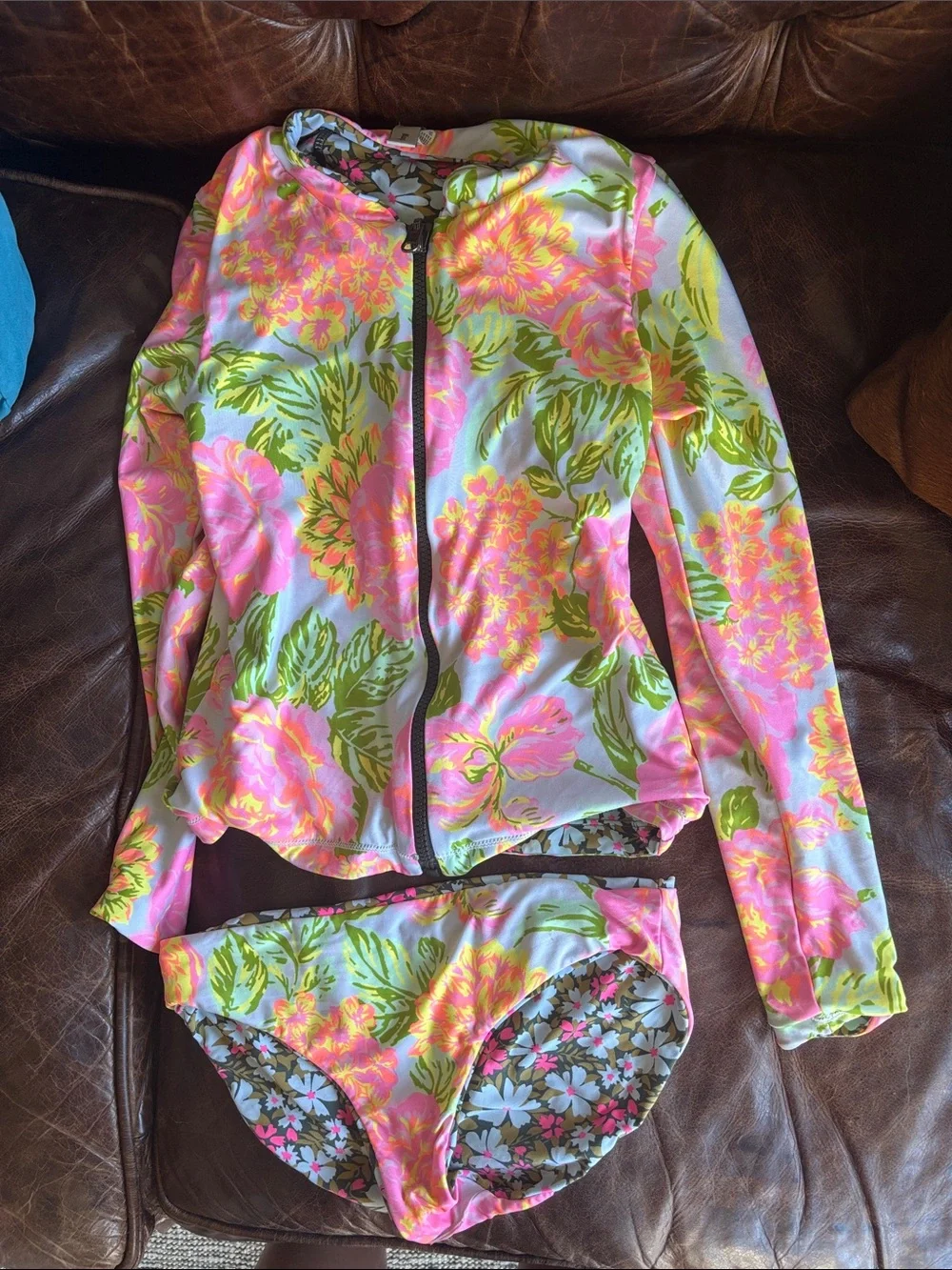 Maaji Girls Floral Zip Rashguard Set - Pink, White & Green